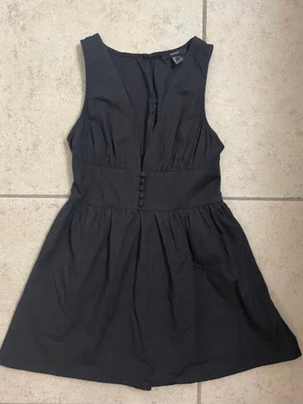 FOREVER 21 Black Mini Dress Small Plunging Deep V Neckline Button Front NEW